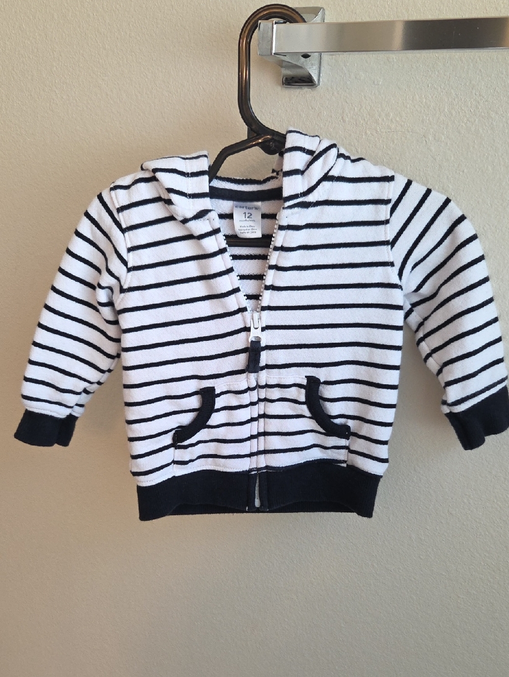 Carter's Black & White Striped Zip-Up Hoodie